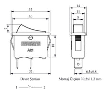 Load image into Gallery viewer, EMAS A21B1H10 Black Single Rocker Switch 1 N.O. SPST 16A (30x11mm)
