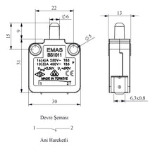 Load image into Gallery viewer, EMAS BS1011 Button Plunger Safety Limit Switch 16A 240V (1 N.C.)
