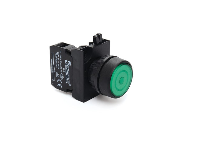 EMAS CP100FY - IP65 Green Latching Stay Put Pushbutton (1 N.O. Contact)