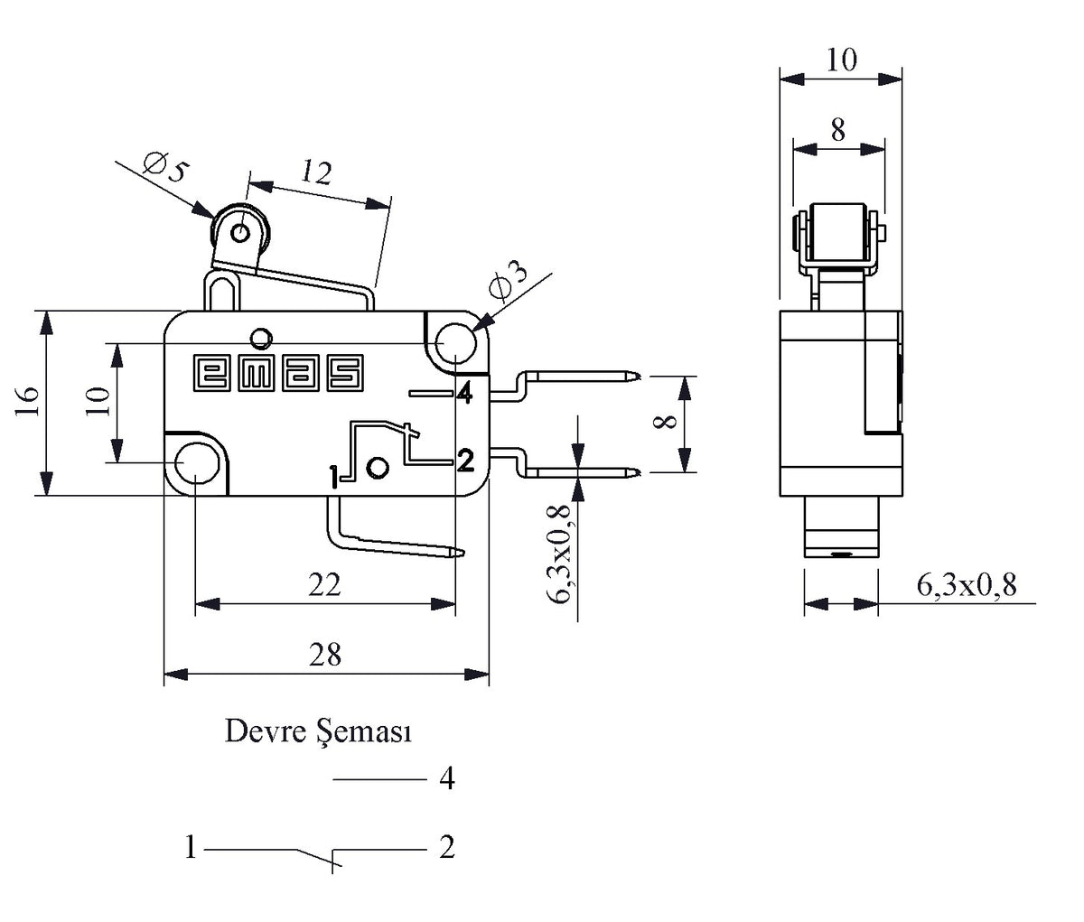 EMAS MK1MIM1 Microswitch Short Roller Lever (1 C.O. Contact) | UKCA ...