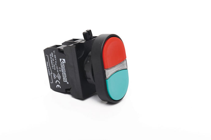 EMAS CP102K20KY - IP65 Start/Stop Momentary Double Push Button (1 N.O. + 1 N.C.)